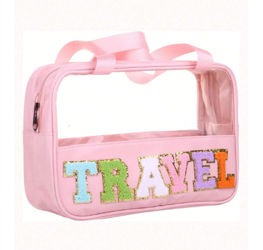 Travel Letter Clear Cosmetic Travel Makeup Bag With Handles