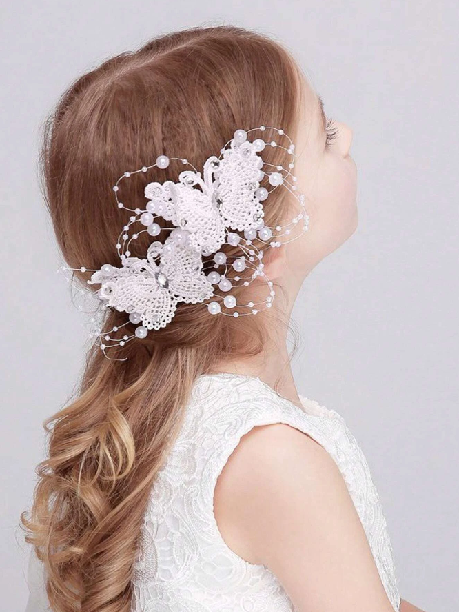 Flower Girl Butterfly Pearl Hair Clips 2 Piece