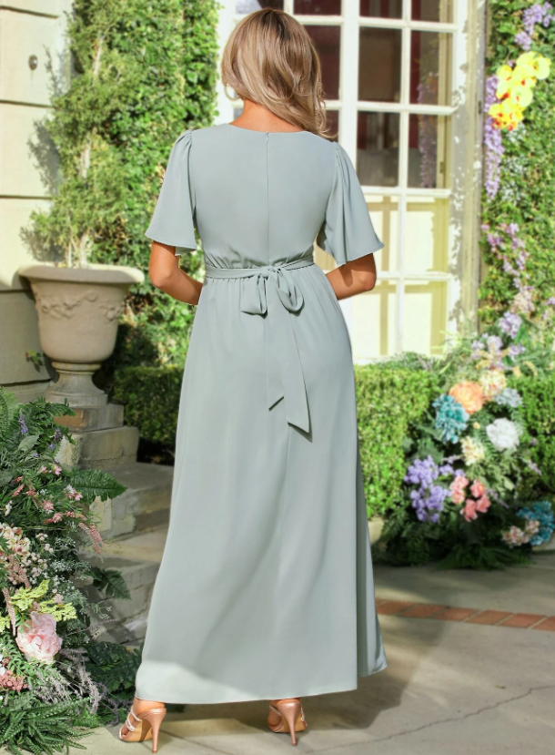 Sage Green Florence V-Neck Wrap Bridesmaid Dress