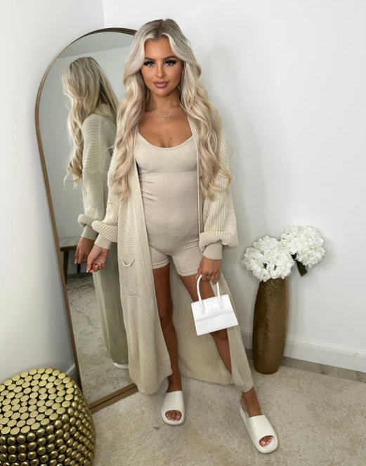 Beige Knitted Long Cardigan