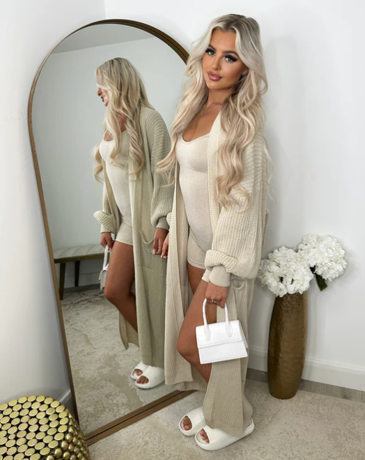 Beige Knitted Long Cardigan