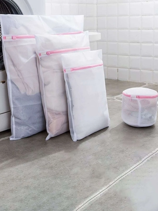 4pcs/set White Laundry Bag Set, Polyester Mesh Laundry Bag Set