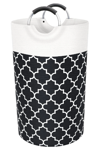 Black Collapsible Geometric Print Laundry Hamper Basket 82 Litres
