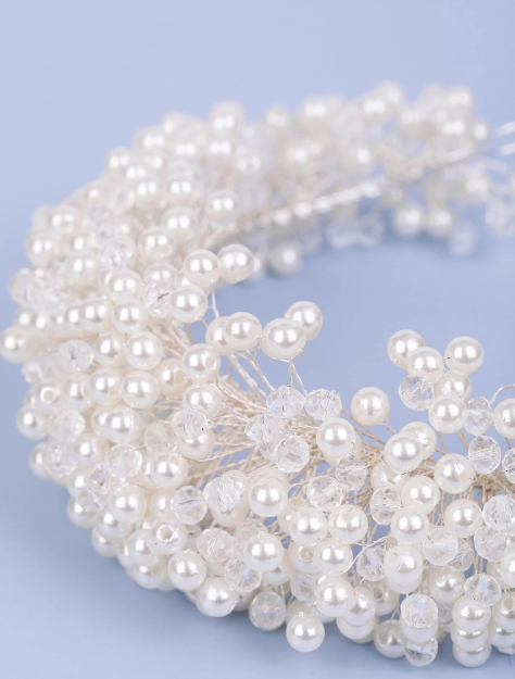 White Faux Pearl Bridal Headband