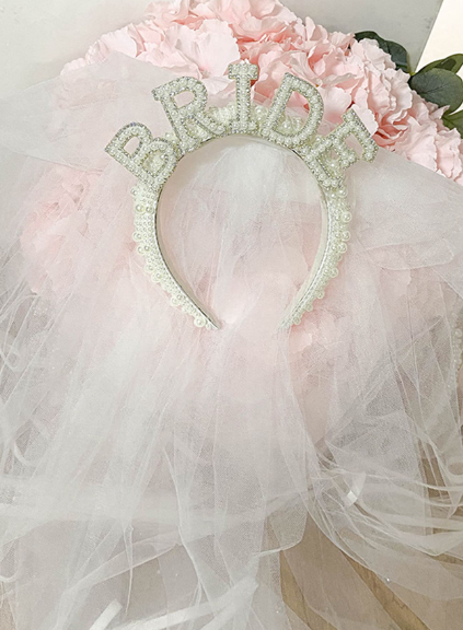 Pearl Bride Headband with Veil