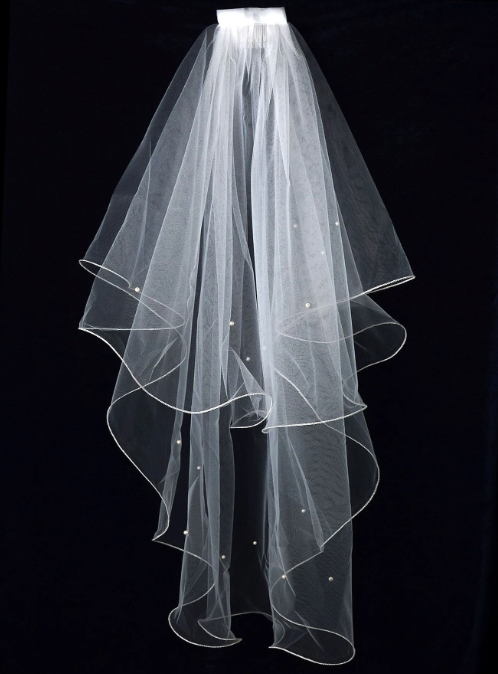 White Two-Tier Pearl Embellished Veil
