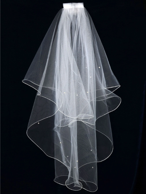 White Two-Tier Pearl Embellished Veil