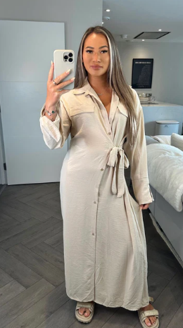 Beige Maxi Shirt Dress