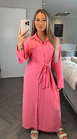 Pink Maxi Shirt Dress