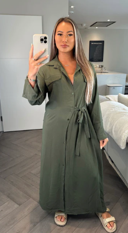 Khaki Maxi Shirt Dress