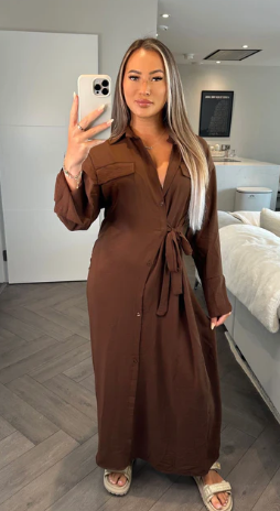 Brown Maxi Shirt Dress