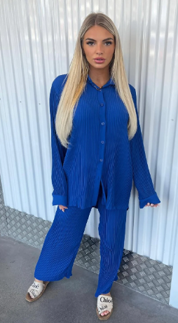 Blue Pleated Lounge Set