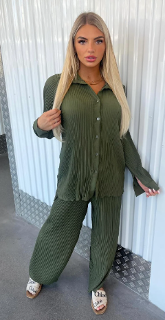 Khaki Pleated Lounge Set