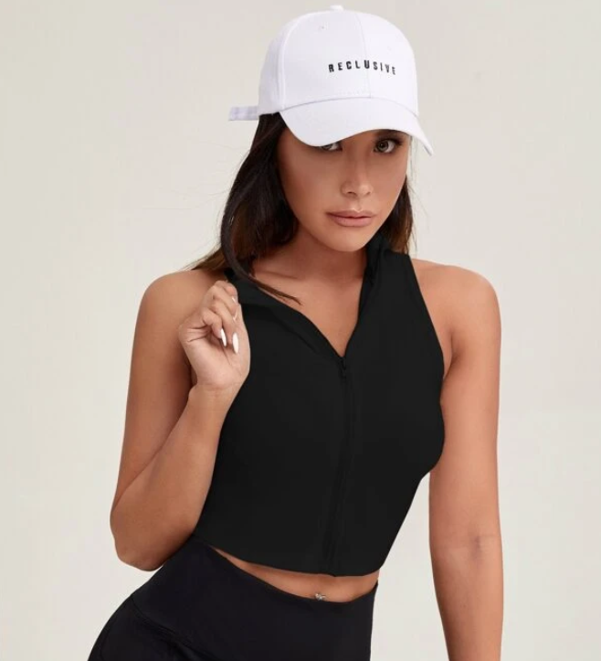 Gym Bunny Black Tennis Style Front Zip Gym Top
