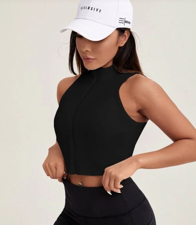 Gym Bunny Black Tennis Style Front Zip Gym Top