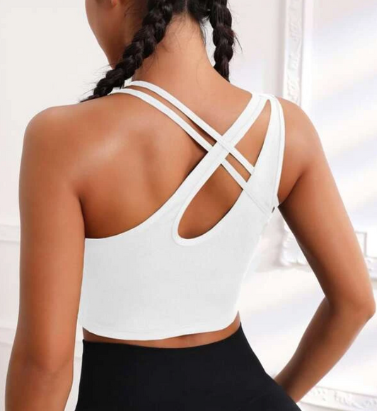 Gym Bunny White Cross Yoga Gym Top