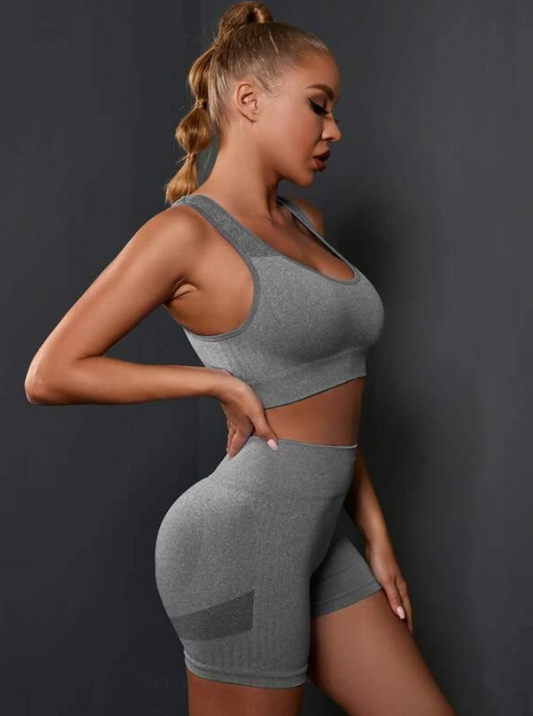 Gym Bunny Grey Amelia Scrunch Bum 2 Piece Short Gym Set