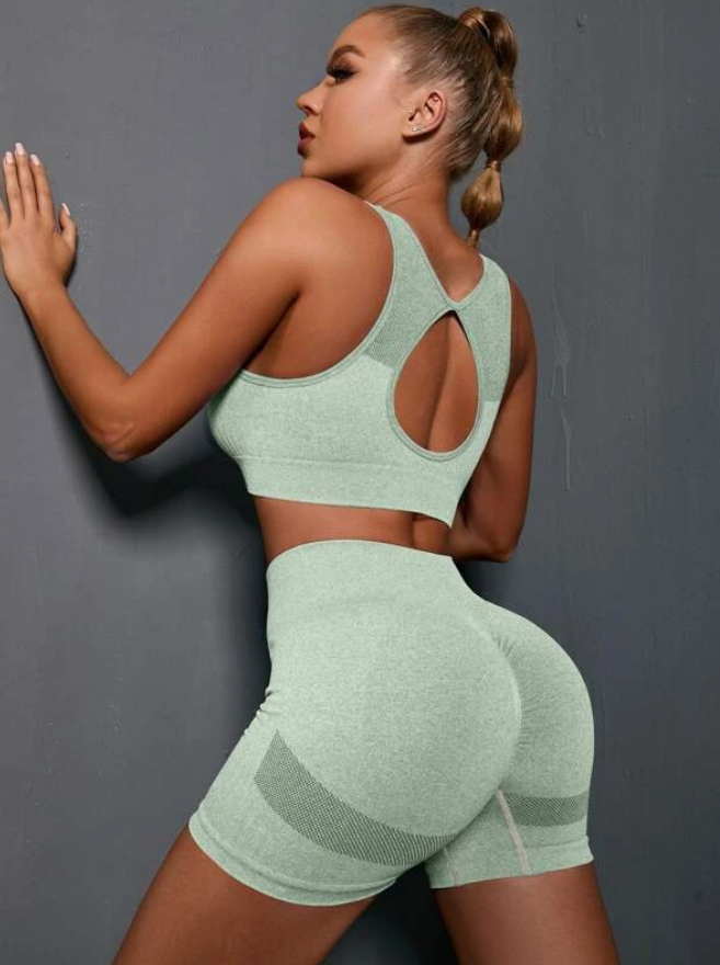 Gym Bunny Mint Green Amelia Scrunch Bum 2 Piece Short Gym Set