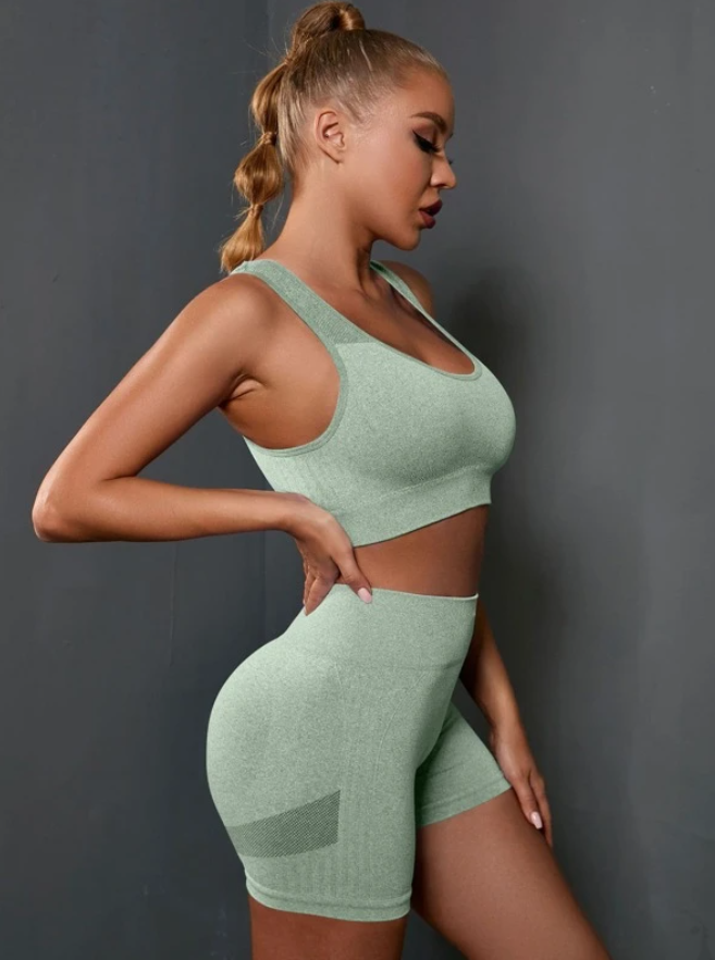 Gym Bunny Mint Green Amelia Scrunch Bum 2 Piece Short Gym Set