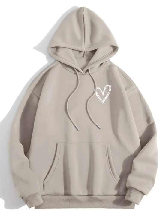 Khaki Heart Inner Fleece Hoodie