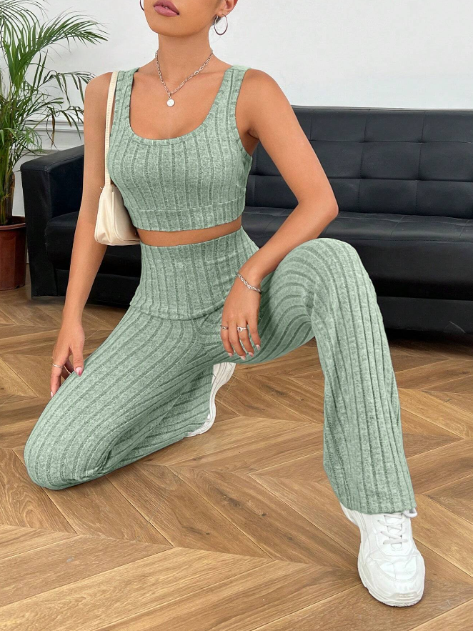 Mint Green Ribbed Vest & Trouser Co-Ord Set