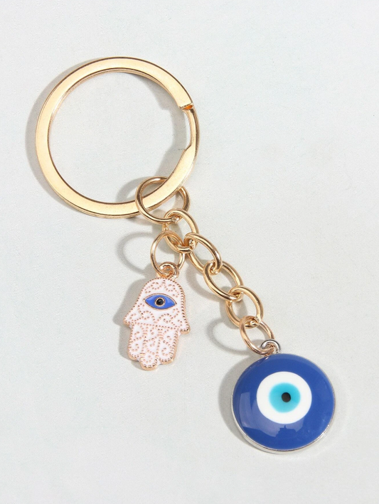 Gold Evil Eye & Hamsa Hand Keychain