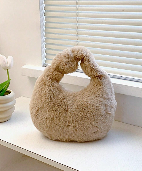 Khaki Soft Fur Bag