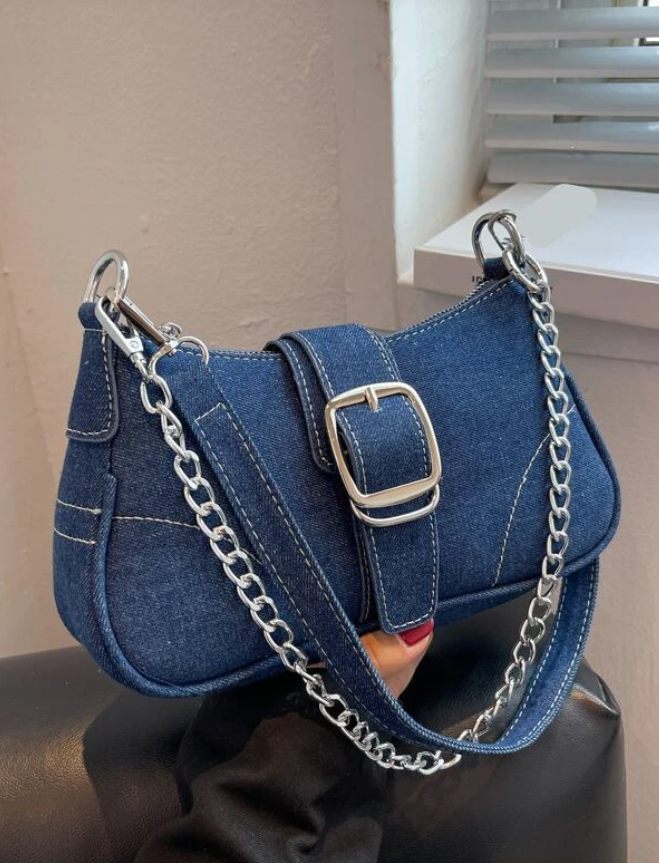 Denim Baguette Bag