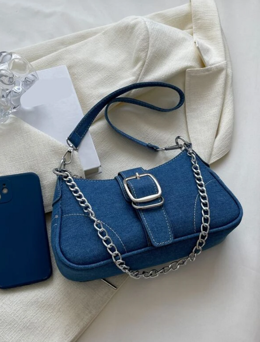 Denim Baguette Bag