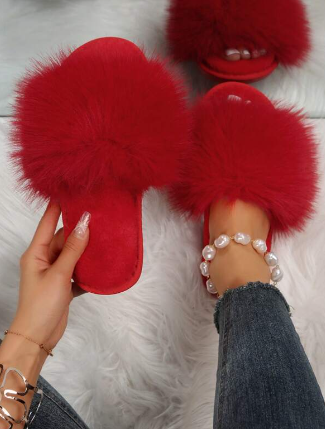 Red Extra Fluffy Slippers