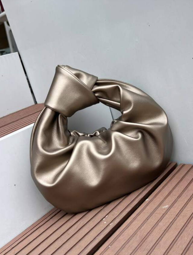 Bronze Metallic Knotted Hobo Handbag