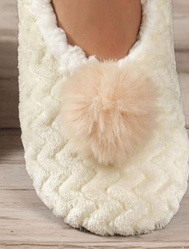 Natural Beige Pompom Slippers