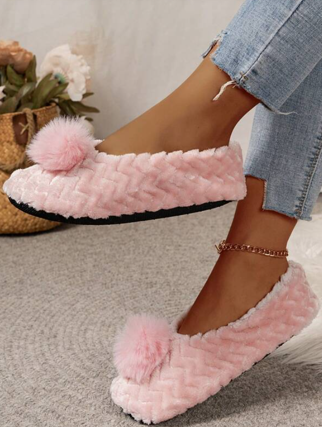 Pink Pompom Slippers