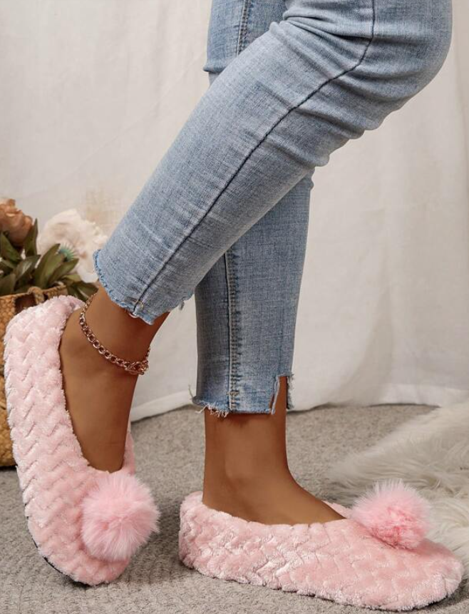 Pink Pompom Slippers