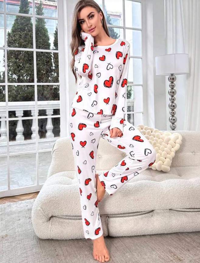 White & Red Heart Pyjama Set