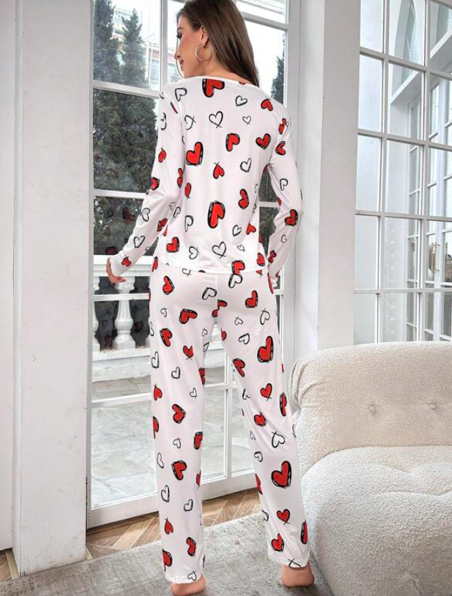 White & Red Heart Pyjama Set