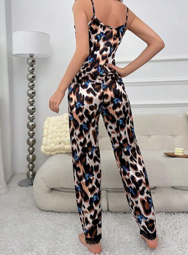 Leopard & Butterfly Satin Lace Pyjama Set