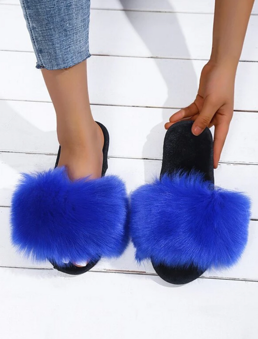 Blue & Black Extra Fluffy Slippers