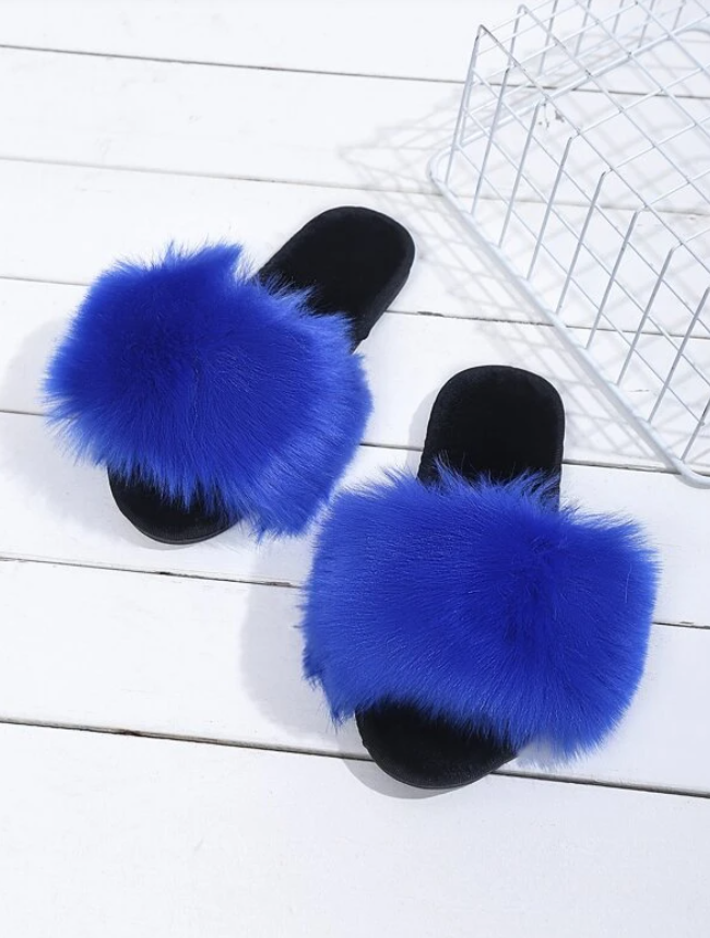 Blue & Black Extra Fluffy Slippers