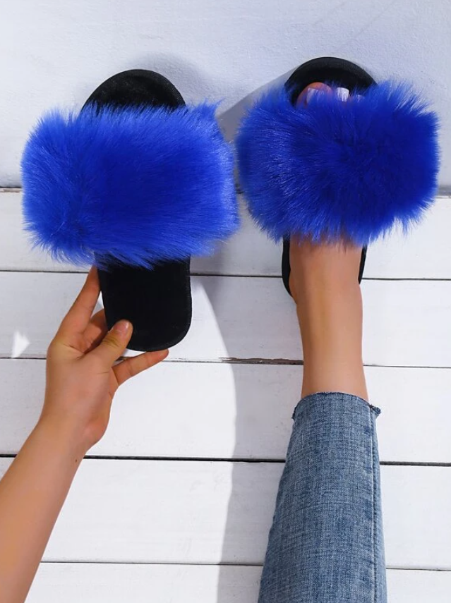 Blue & Black Extra Fluffy Slippers