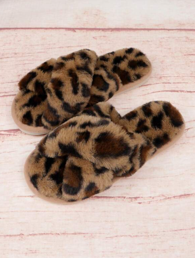 Leopard Print Fluffy Slippers