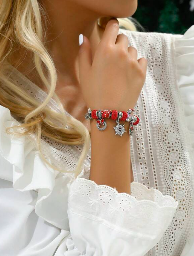 Christmas Red & Silver Charm Bracelet