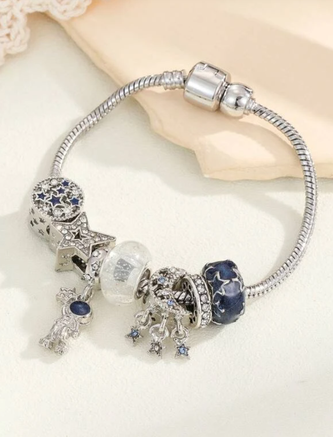 Moon & Star Blue & Silver Charm Bracelet