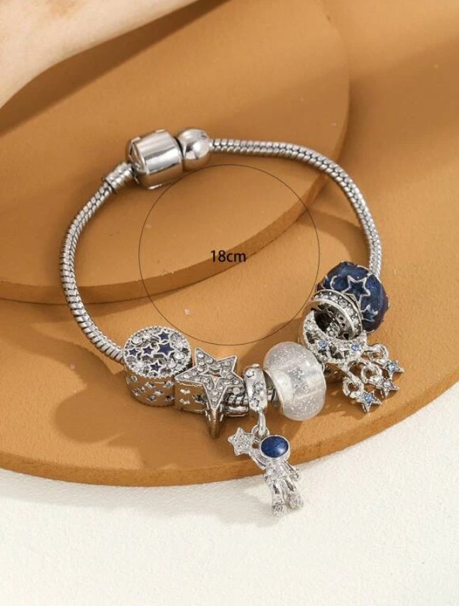 Moon & Star Blue & Silver Charm Bracelet