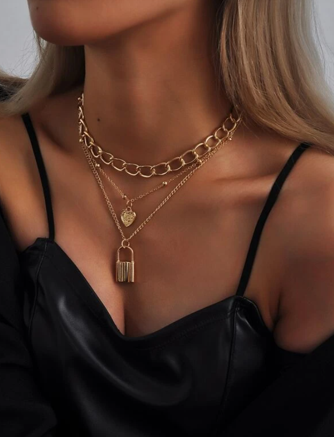 Gold Padlock Layered Necklace