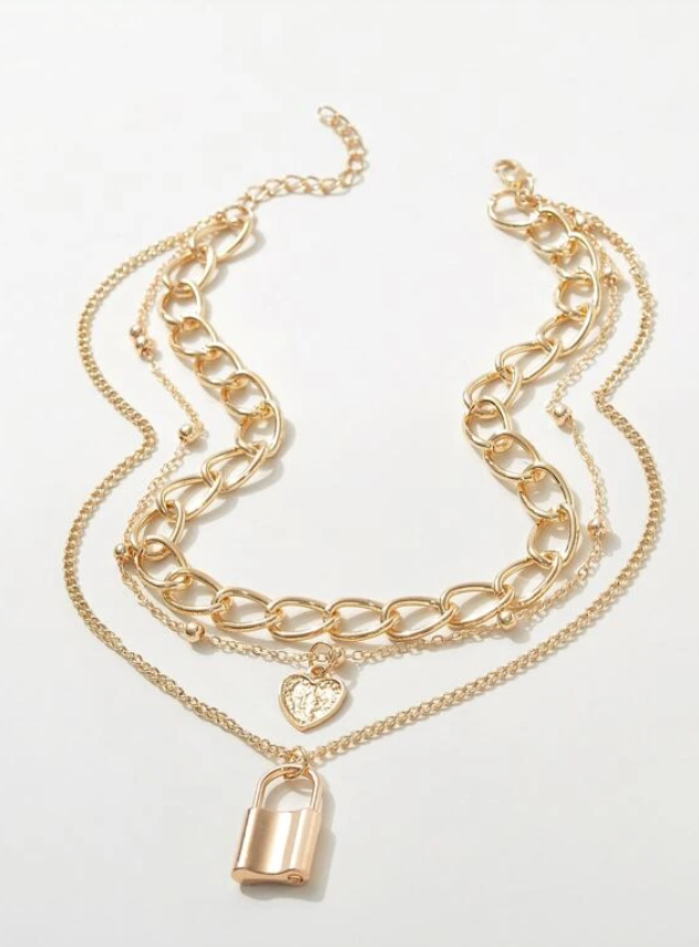 Gold Padlock Layered Necklace