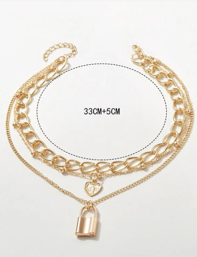 Gold Padlock Layered Necklace