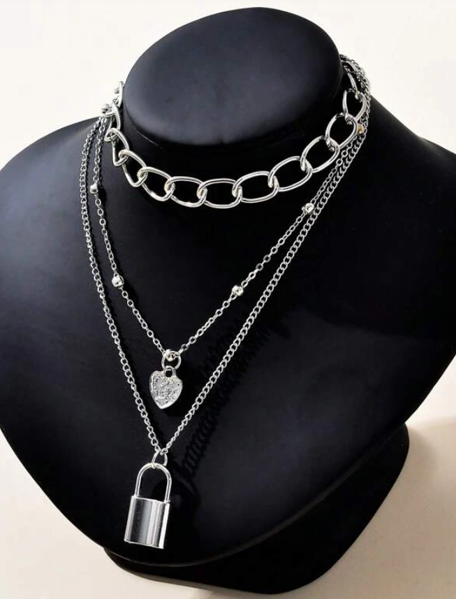 Silver Padlock Layered Necklace