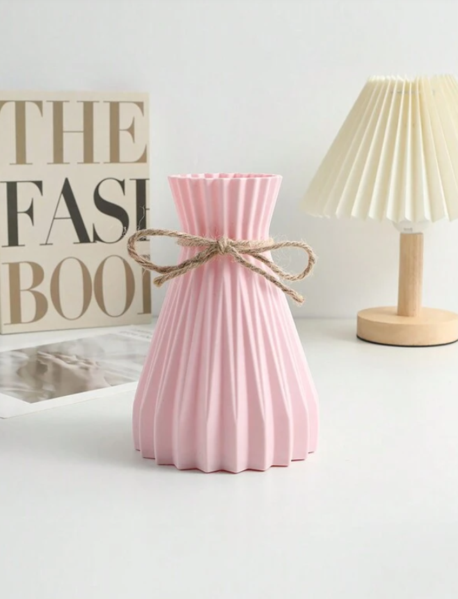 Pink Pleated Vase - Plastic