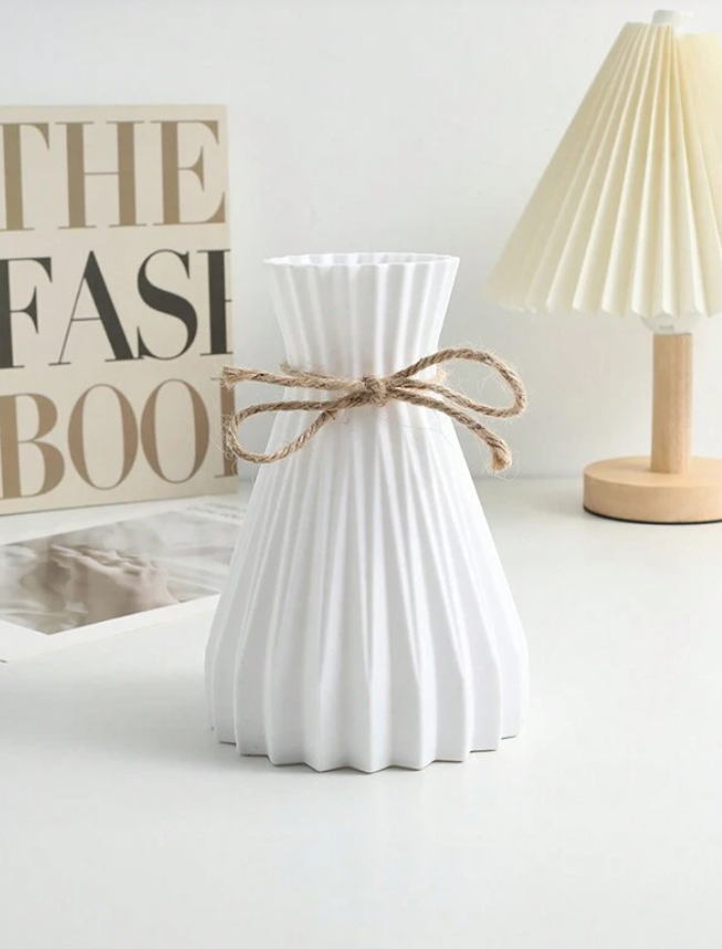 White Pleated Vase - Plastic